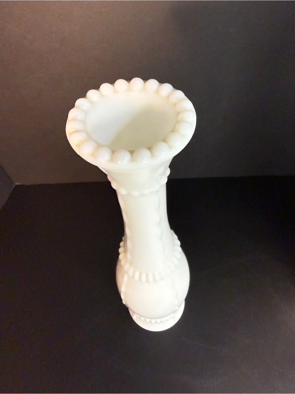 Vintage MCM Anchor Hocking White Milk Glass Bud Vases, Bead and Stitch Pair
